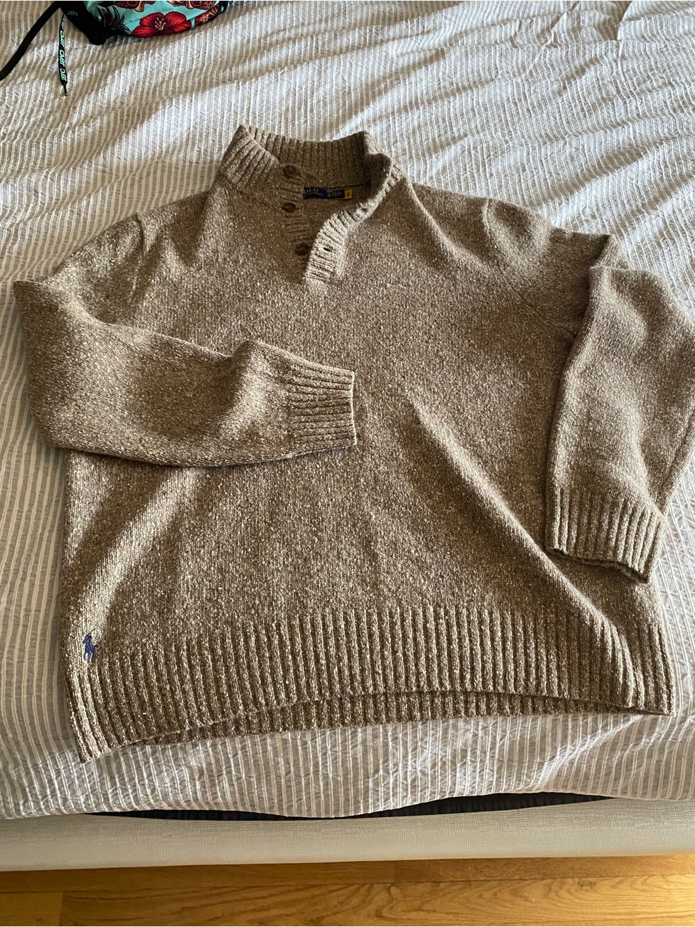 Ralph Lauren Men’s Button Collar Knit Sweater in Taupe XLTG